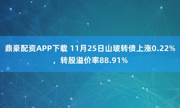 鼎豪配资APP下载 11月25日山玻转债上涨0.22%，转股溢价率88.91%